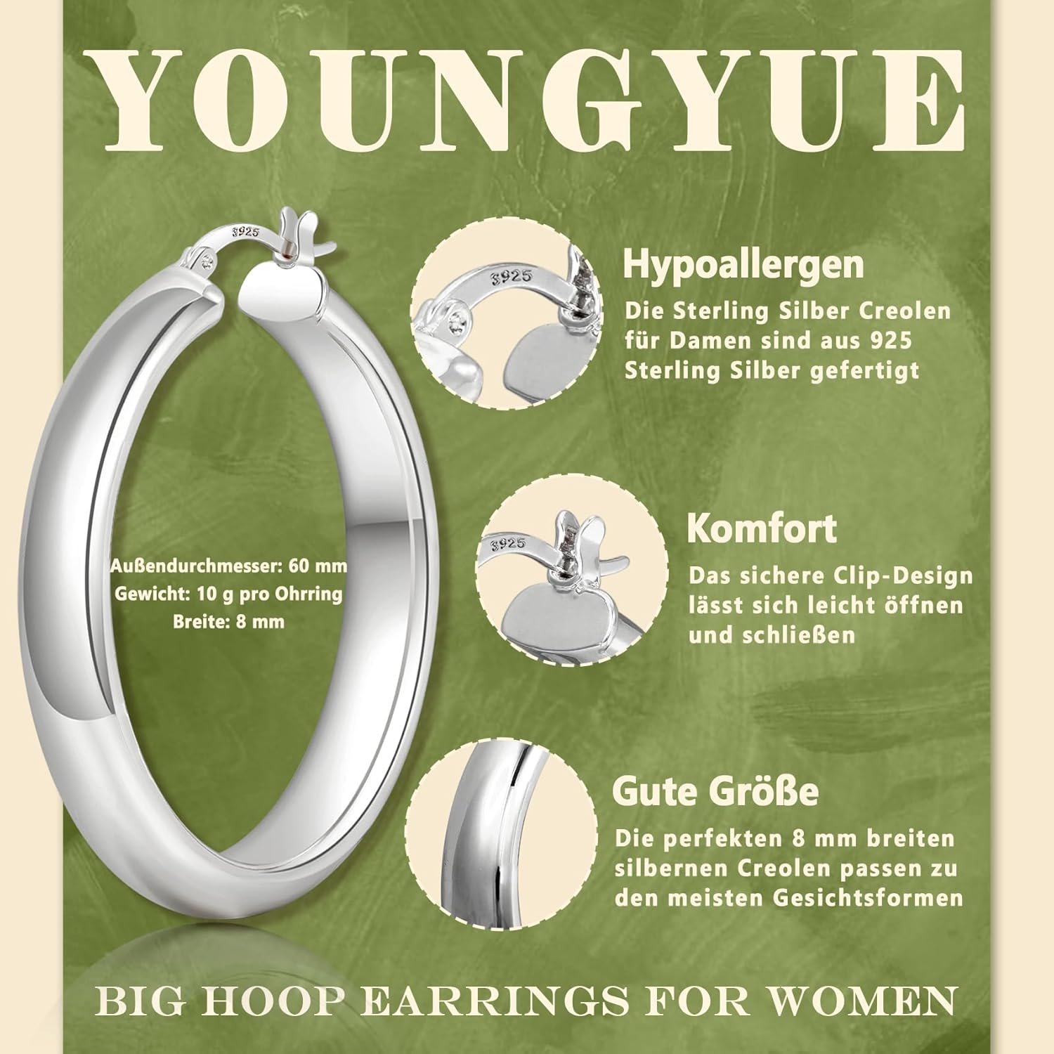 8mm Wide Chunky Gold Hoops 14K Real Gold Plated Hypoallergenic 925 Sterling Silver Hoops Lightweight Big Gold Hoop Earrings for Women 30/40/50/60mm
