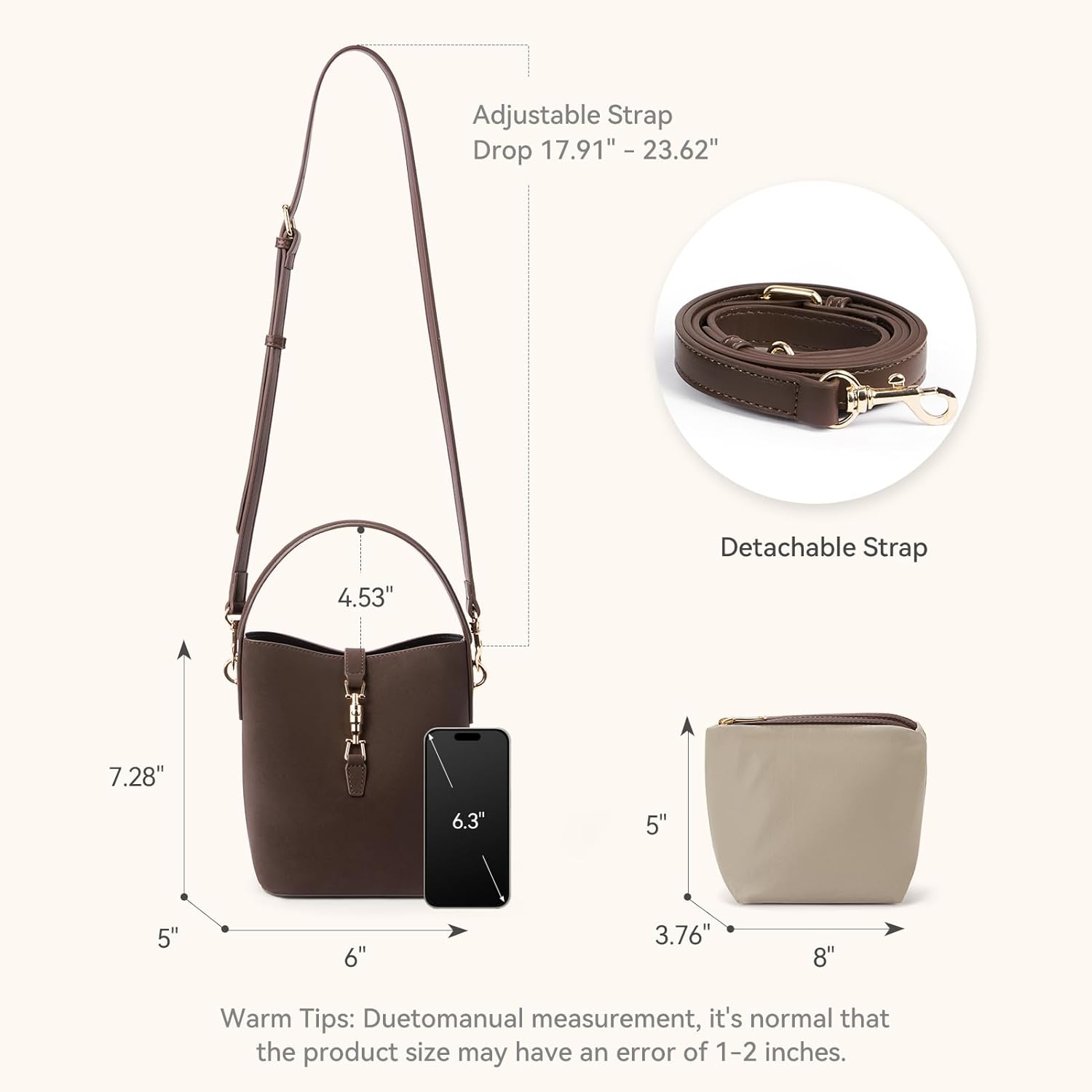 BOSTANTEN Small Bucket Bag for Women Crossbody Bags Trendy Vegan Leather Shoulder Purses Designer Ladies Handbags