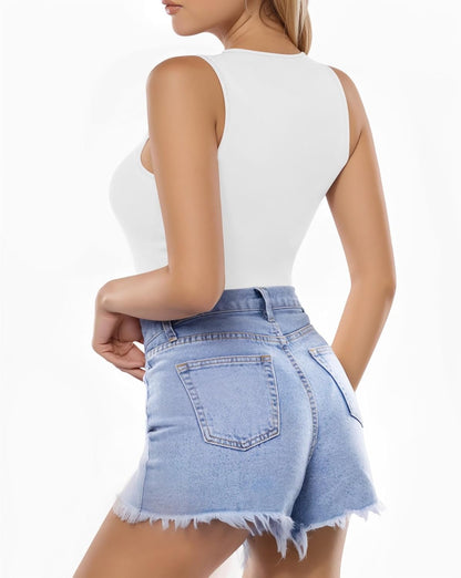 MANGOPOP Tank Top Body Suits Women Sexy Crew Neck Racerback Halter Ribbed Sleeveless Bodysuit for Women