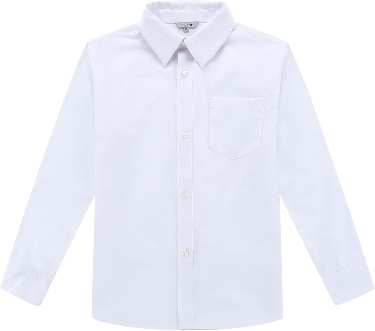 Bienzoe Boys Button Down Shirt: Kids Long Sleeve School Uniform Dress Tops Pack