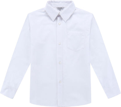 Bienzoe Boys Button Down Shirt: Kids Long Sleeve School Uniform Dress Tops Pack