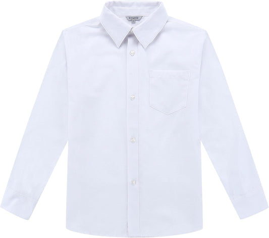 Bienzoe Boys Button Down Shirt: Kids Long Sleeve School Uniform Dress Tops Pack