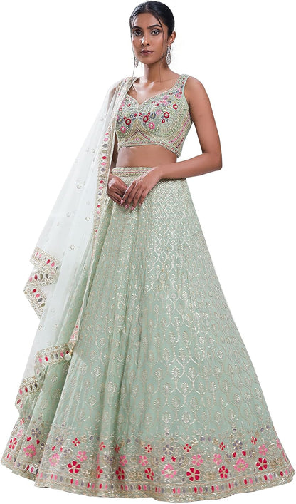 TRENDMALLS Georgette Embroidery Sequence Work Wedding Bridal Lehenga Choli with Dupatta Ready to wear