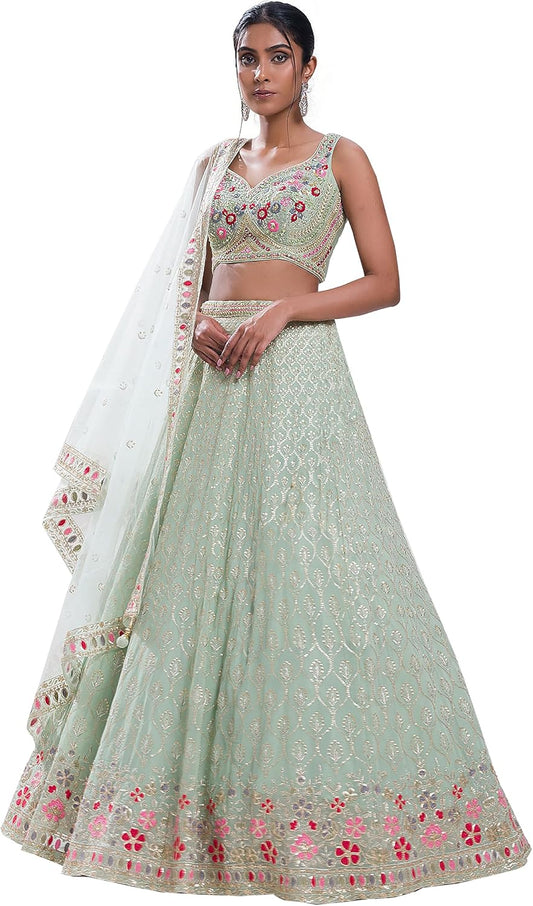 TRENDMALLS Georgette Embroidery Sequence Work Wedding Bridal Lehenga Choli with Dupatta Ready to wear