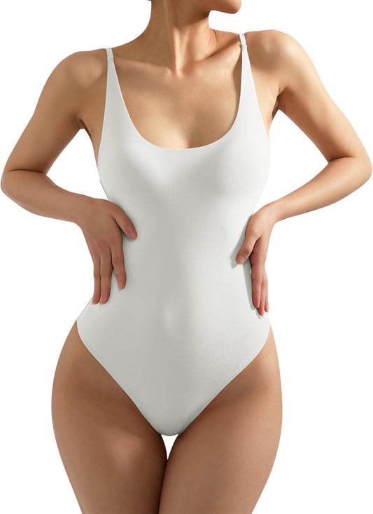 SUUKSESS Women Sexy Scoop Neck Thong Bodysuit Backless Cami Bodysuit Top