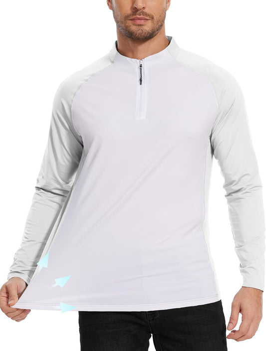 Men's Running Shirt Long Sleeve Performance Quarter Zip Pullover Quick Dry Golf Workout Athletic Shirts UPF 50+