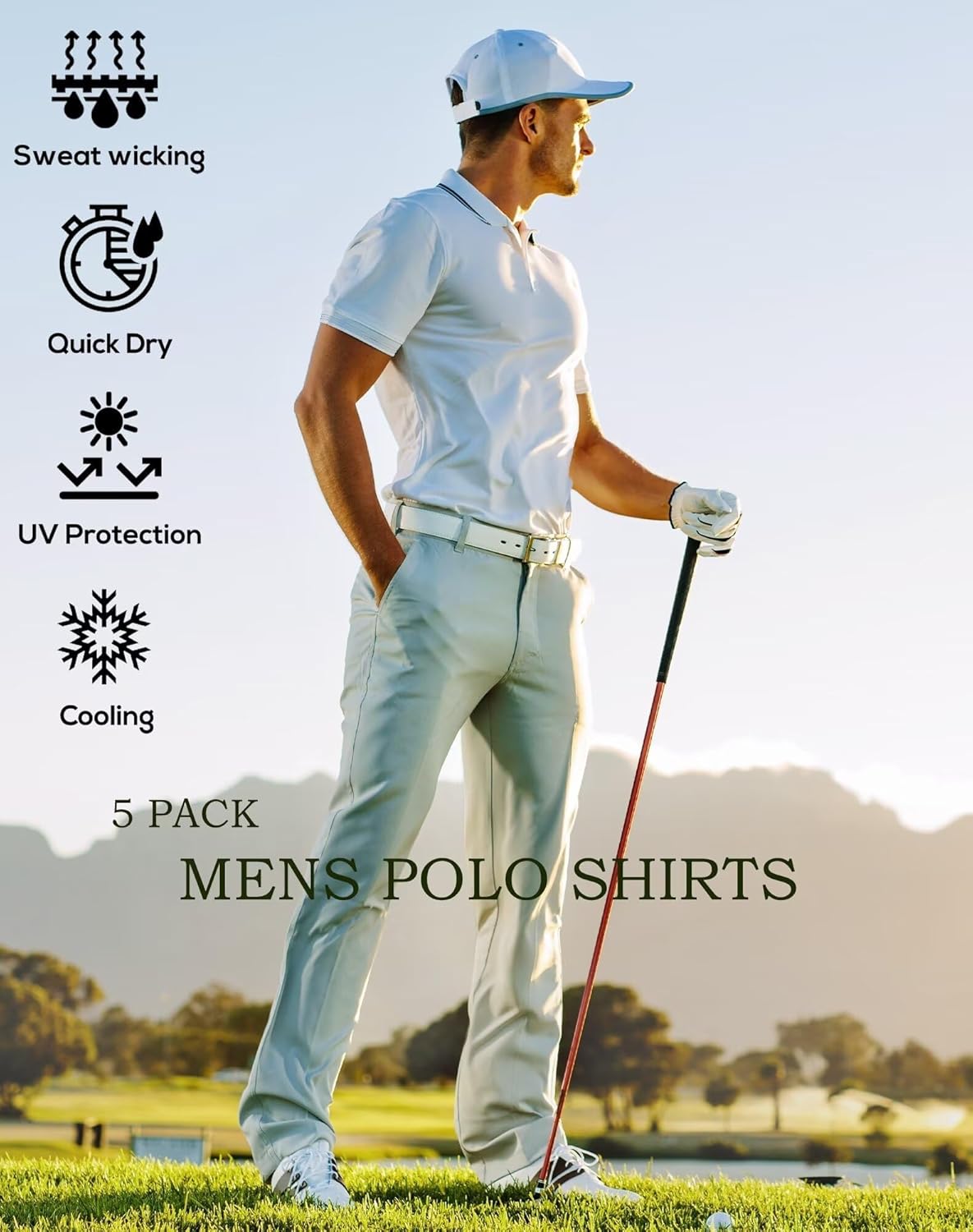 OYGSieg 5 Pack Mens Polo Shirt Short Sleeve Tactical Shirts Quick Dry Performance Golf Shirt Pique Jersey Outdoor Shirt
