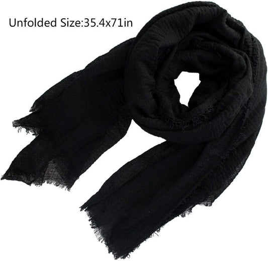 Women Summer Cotton Blend Crinkle Vintage Soft Long Scarf Linen Beach Shawl Wrap