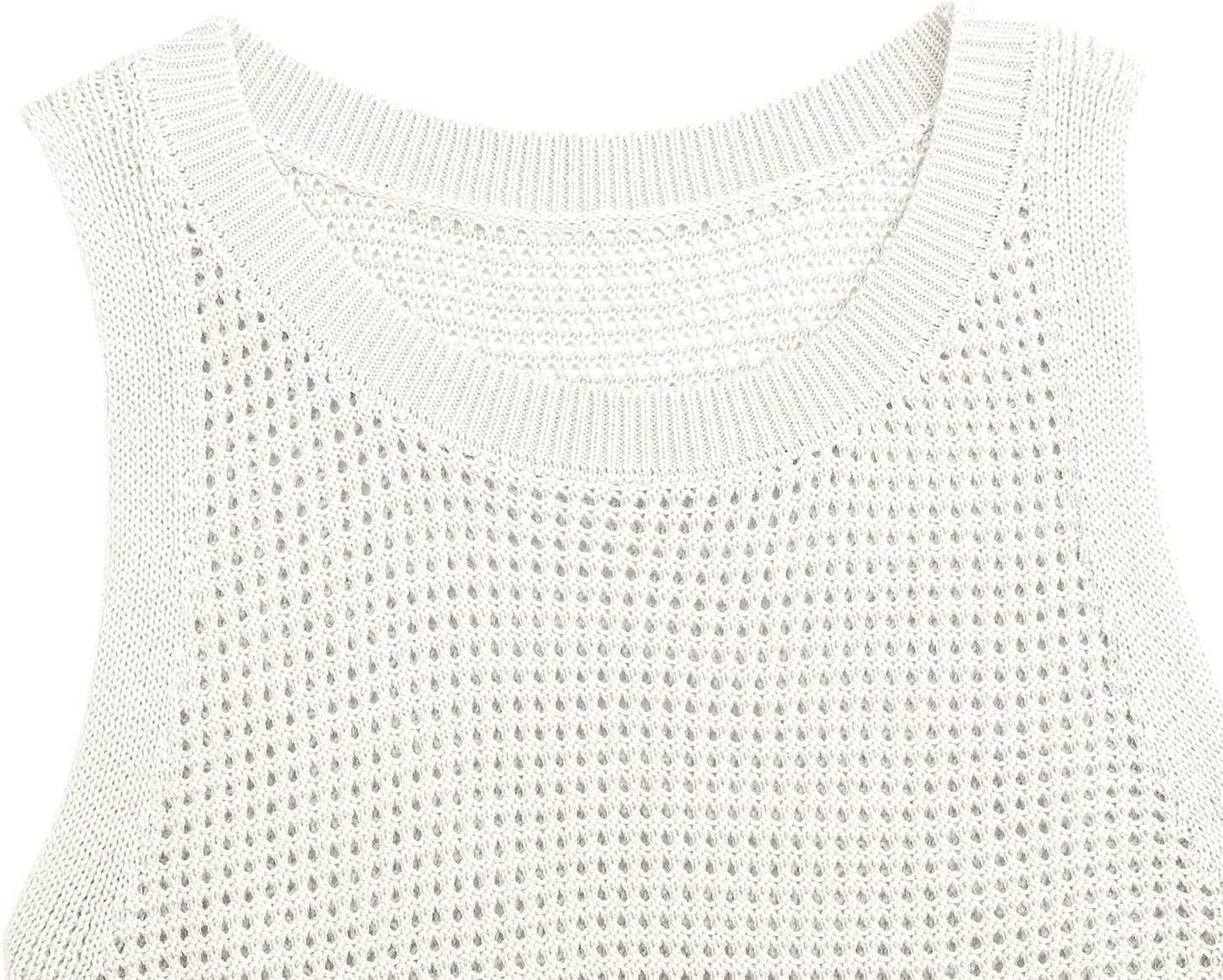 Womens Knit Sweater Vest Summer Tank Tops Round Neck Crochet Hollow Out Sleeveless Crop Top