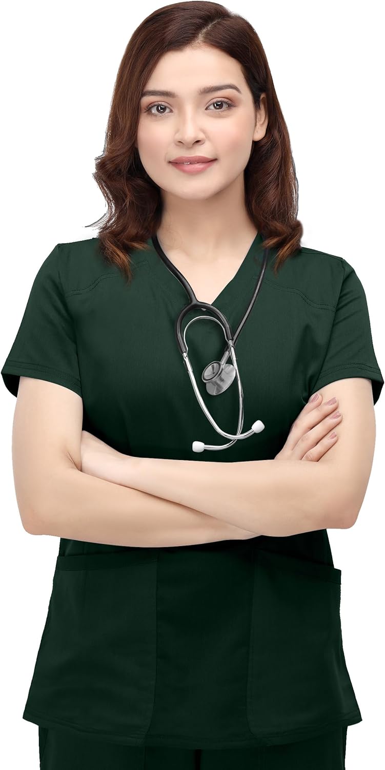 NY Threads Scrub Tops for Women Soft Stretch V-Neck Medical Scrub Top with Pockets