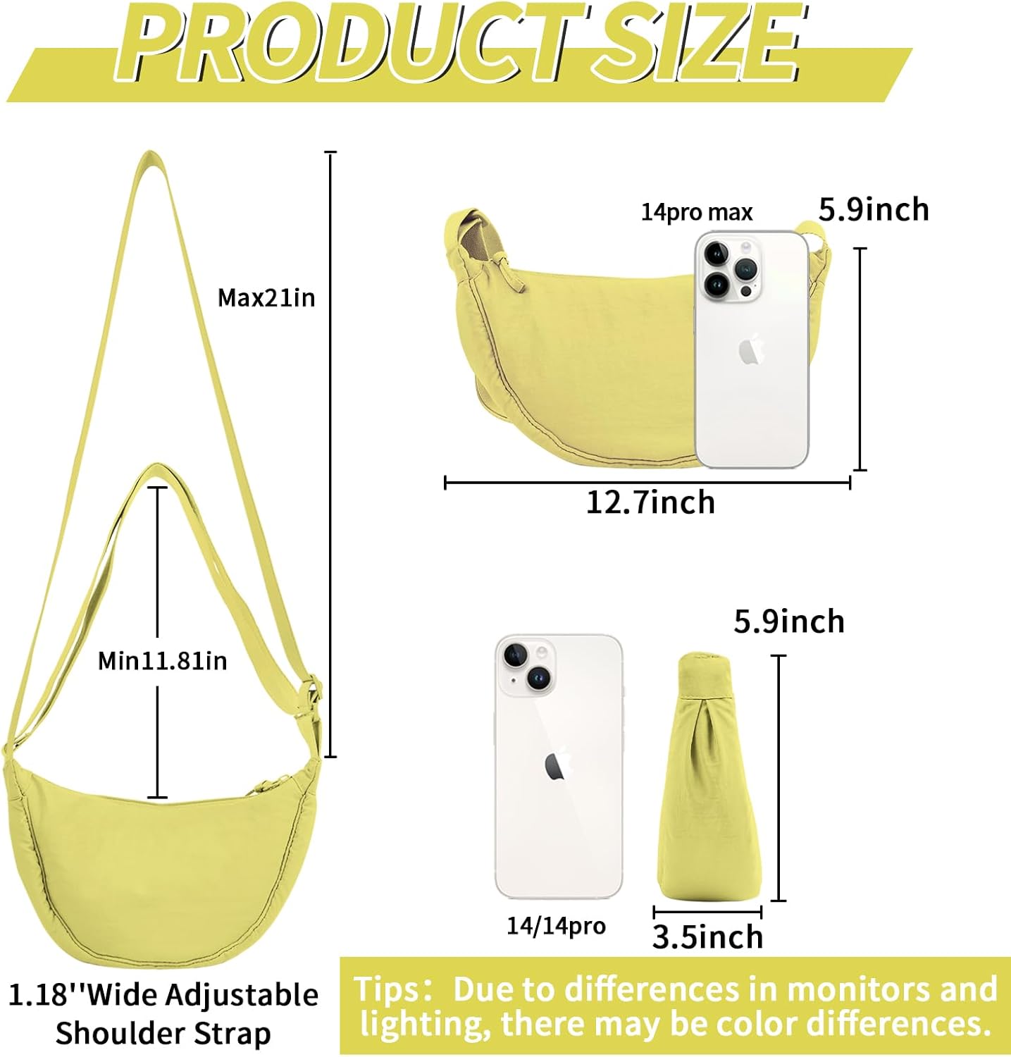 Nylon Crescent Crossbody Bag for Women Purses Trendy Men,Small Travel Sling Bag Hobo