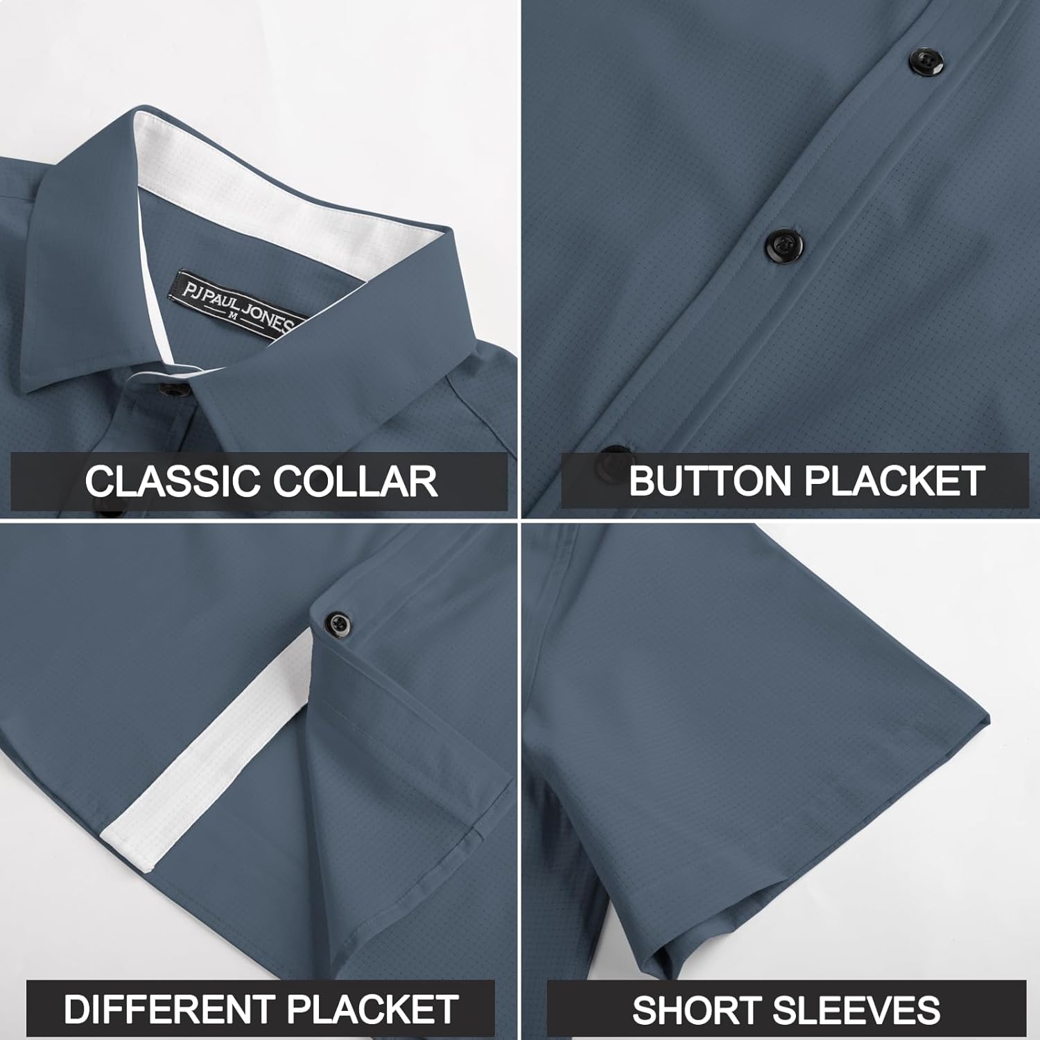 PJ PAUL JONES Mens Short Sleeve Button Down Shirts Casual Stylish Wrinkle-Free Untuckit Dress Shirt