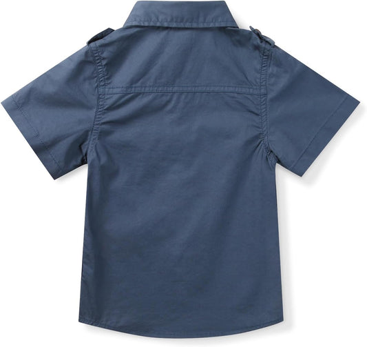 Boys Button Down Short Sleeve Shirts Cotton Lightweight Casual Shirts Tops Two Pockets