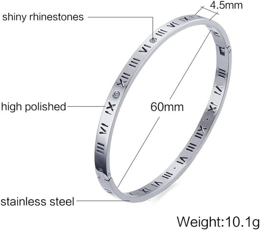 Love Friendship Stainless Steel Roman Numeral Bangle Bracelet Best Gifts Couples Valentine's Day