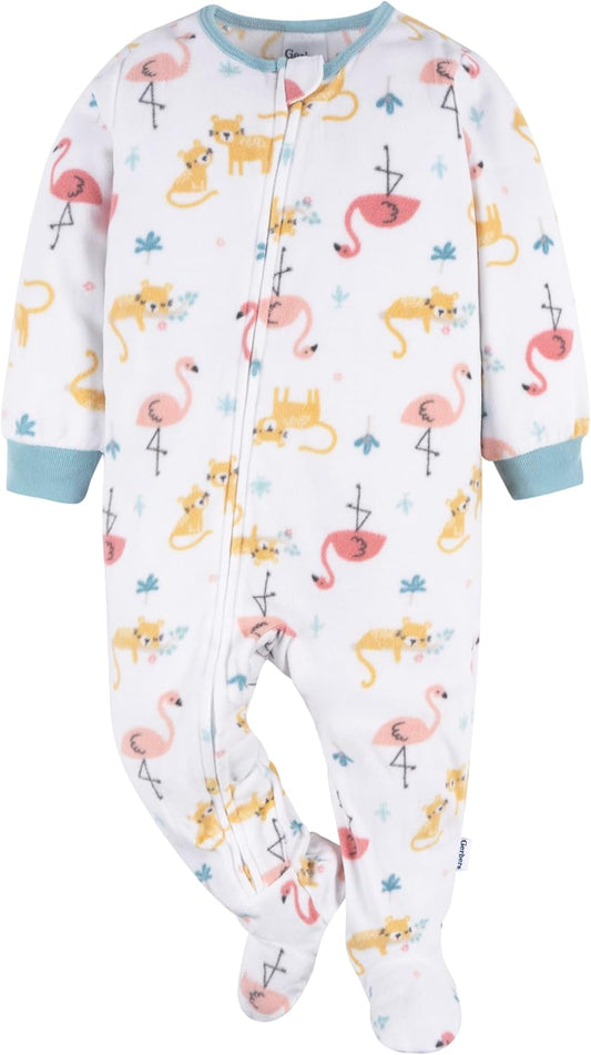 Gerber Baby Girls' Flame Resistant Fleece Footed Pajamas 3-Pack