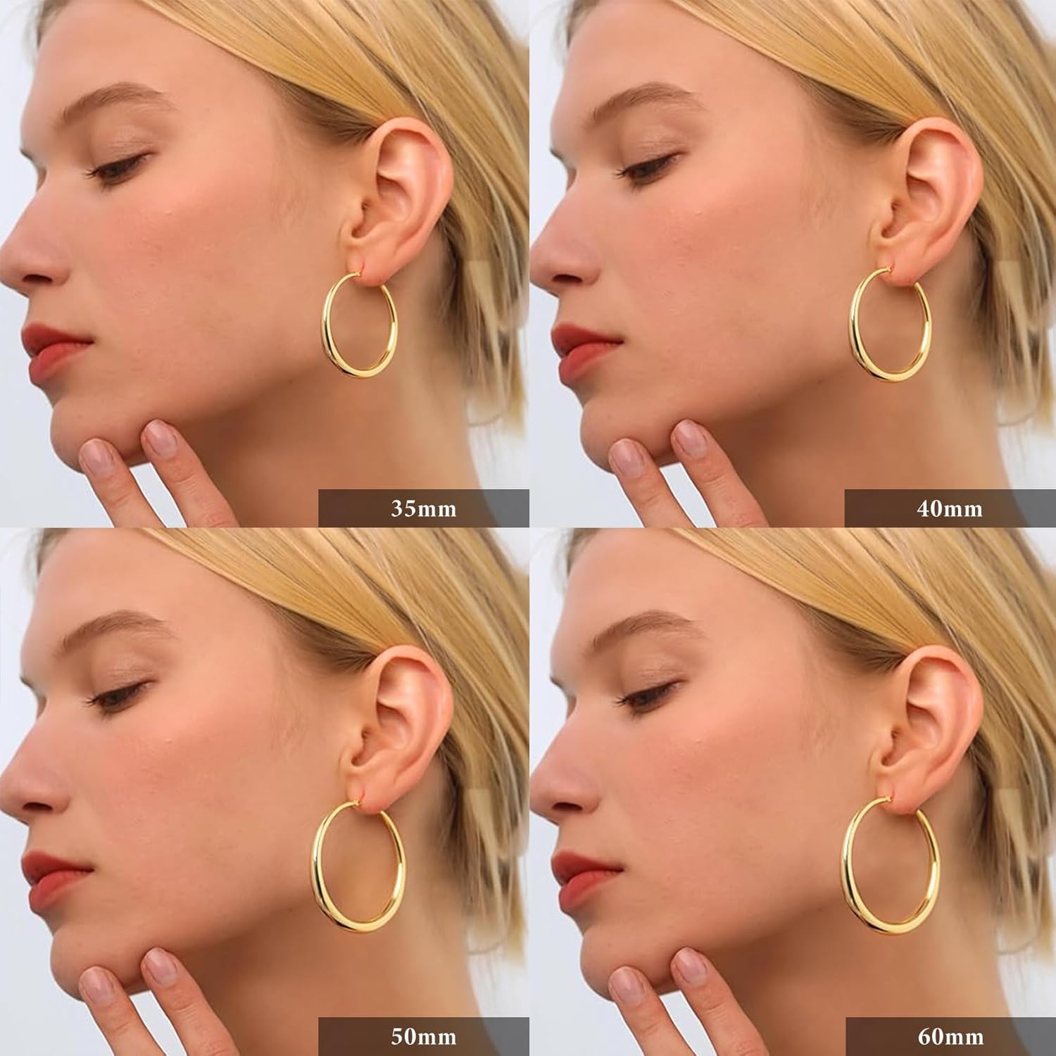PABBEU S925 Sterling Silver Hoop Earrings Large Silver Hoop Earrings for Women Hypoallergenic Lightweight Big Thick Silver Hoop Earrings for Women Girls 35/40/50/60/70mm