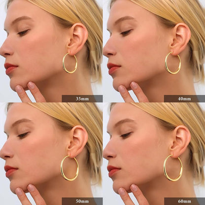 PABBEU S925 Sterling Silver Hoop Earrings Large Silver Hoop Earrings for Women Hypoallergenic Lightweight Big Thick Silver Hoop Earrings for Women Girls 35/40/50/60/70mm
