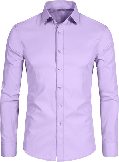 Men's Long Sleeve Button Up Shirts Solid Slim Fit Casual Business Formal Dress Shirt