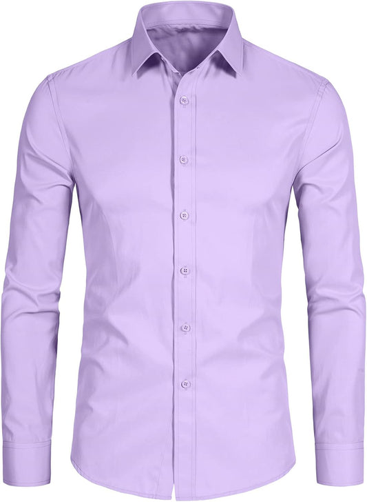 Men's Long Sleeve Button Up Shirts Solid Slim Fit Casual Business Formal Dress Shirt