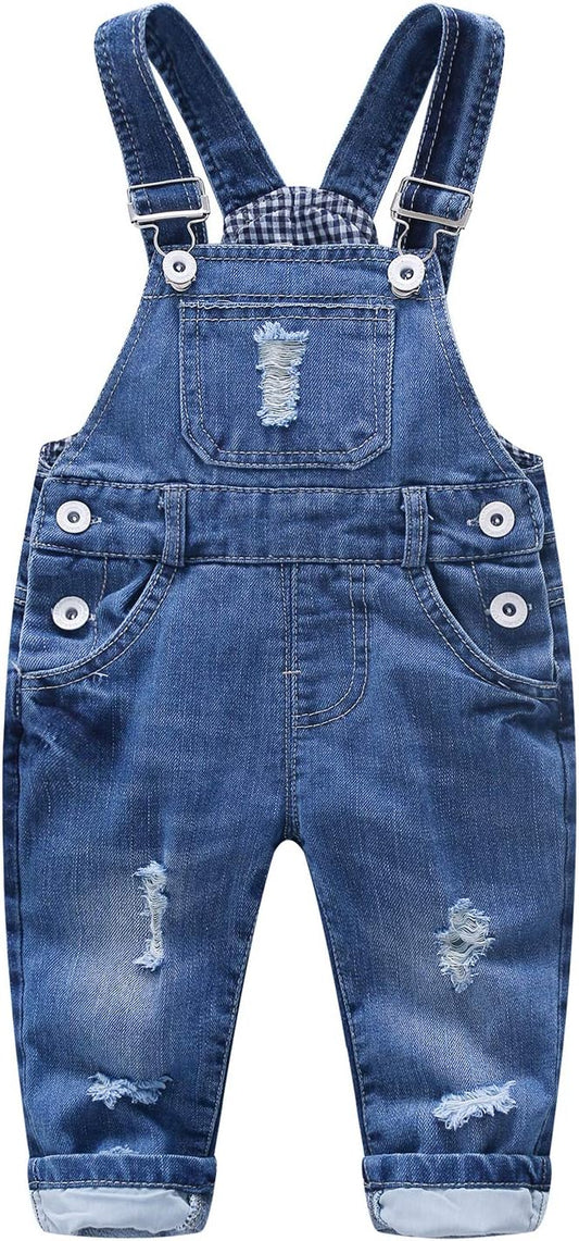 KIDSCOOL SPACE Baby Boy Girl Jean Overalls,Toddler Ripped Denim Cute Workwear