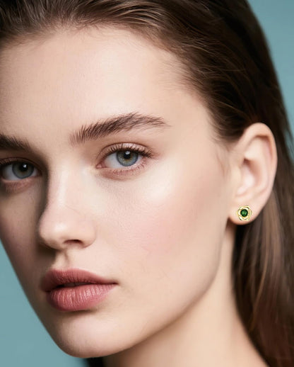 14K Gold Plated 925 Sterling Silver Post Rose Flower Stud Earrings for Women Birthstone Cubic Zirconia Studs Earrings Hypoallergenic & Nickel Free Jewelry
