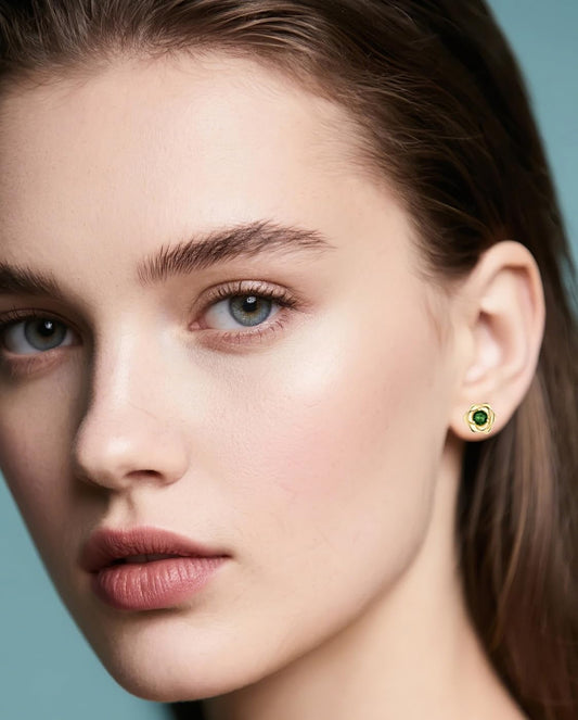 14K Gold Plated 925 Sterling Silver Post Rose Flower Stud Earrings for Women Birthstone Cubic Zirconia Studs Earrings Hypoallergenic & Nickel Free Jewelry