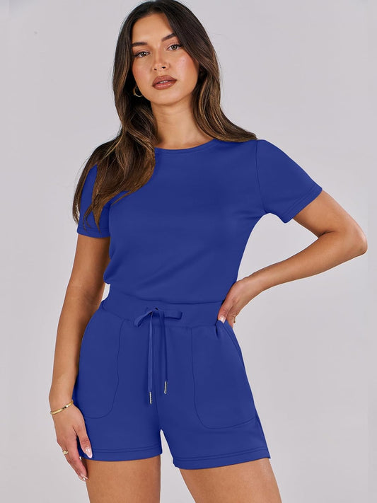 ANRABESS Romper for Women Short Sleeve Summer Tshirt One Piece Jumpsuit Beach Vacation Travel Outfits 2025 Dressy Clothes