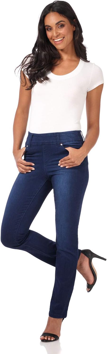 REKUCCI Women's Secret Figure Premium Lux Denim Straight Leg Pull-On Jean