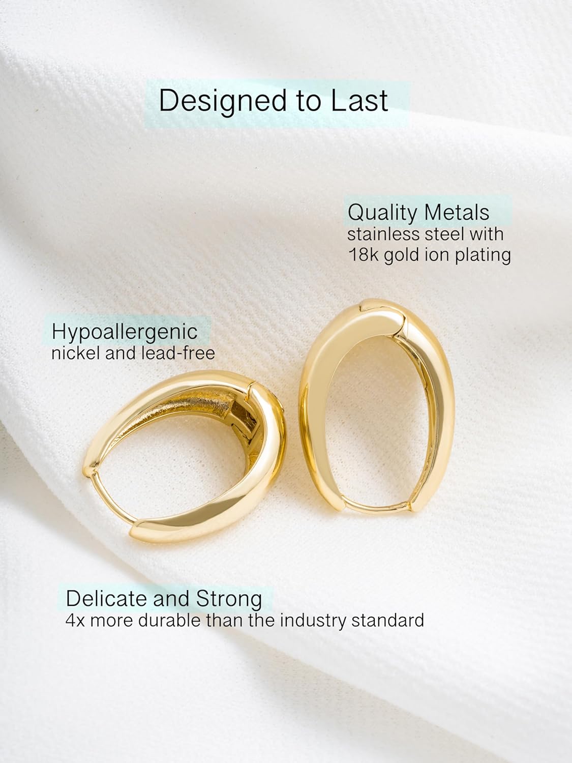 Altitude Boutique 18K Small Chunky Gold Hoops | Thick Oval Tube Earrings | Lightweight, Hypoallergenic Open Hoop Earrings For Women