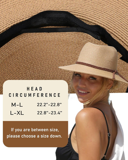 FURTALK Sun Hats for Women Summer Wide Brim UV UPF 80+ Panama Fedora Foldable Packable Straw Beach Hat