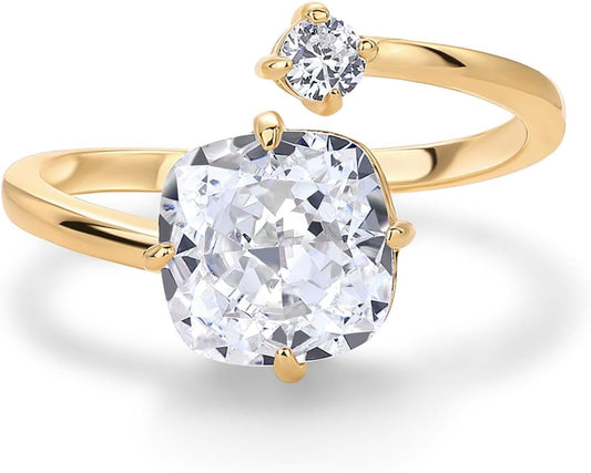 PAVOI 14K Yellow Plated Toi Et Moi 3CT Cushion Cut Cubic Zirconia Stone Wraparound Engagement Promise Ring for Women - Statement Ring