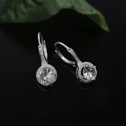 925 Sterling Silver Cubic Zirconia Halo Leverback Dangle Bridal Earrings for Women