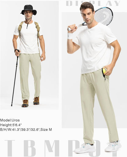 TBMPOY Men's Lightweight Hiking Travel Pants Breathable Athletic Fishing Active Joggers Zipper Pockets