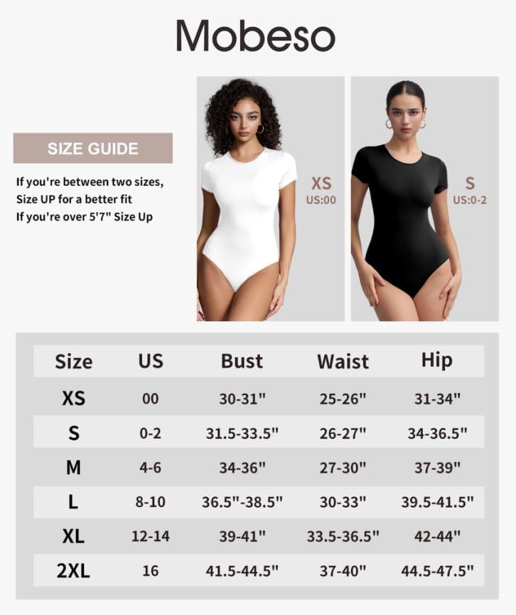 Women's Round Neck Short Sleeve Bodysuit Tops - Stretchy Casual Basic Double-Lined T-Shirt Body Suits for Women