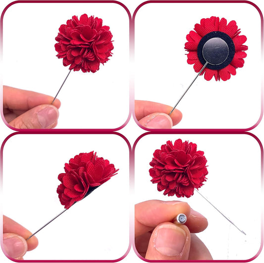 12PCS Flower Men's Lapel Pins Handmade Flower Lapel Pin Boutonniere Pin for Suit Wedding Groom
