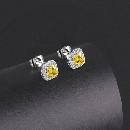 VONSSY Hypoallergenic Gemstone Stud Earrings, Brilliant Cubic Zirconia Crystal Earrings, 925 Silver Posts Nickel Free, Created Diamond Square Earrings Jewelry Gift for Women Wife Mother Daughter