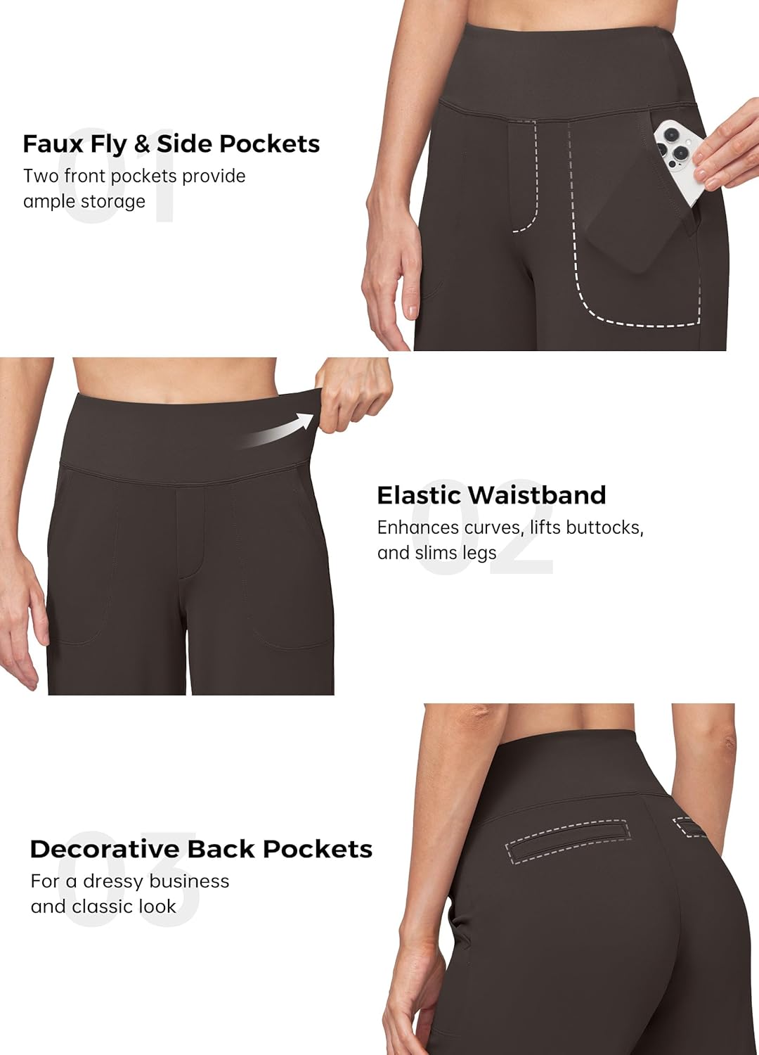 Willit Women's Yoga Pants Wide Leg Dress Work Pants Stretch Casual Pants Slacks with Pockets High Waist 28" 30" 32"