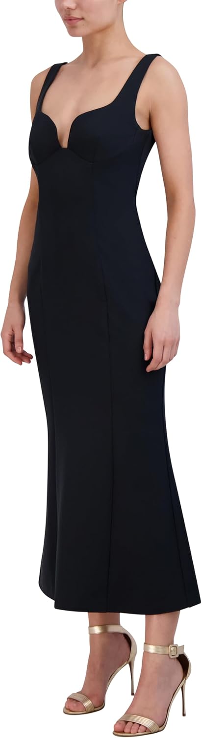 BCBGMAXAZRIA Women's Sleeveless Sweetheart Neck Flared Sheath Midi Dress