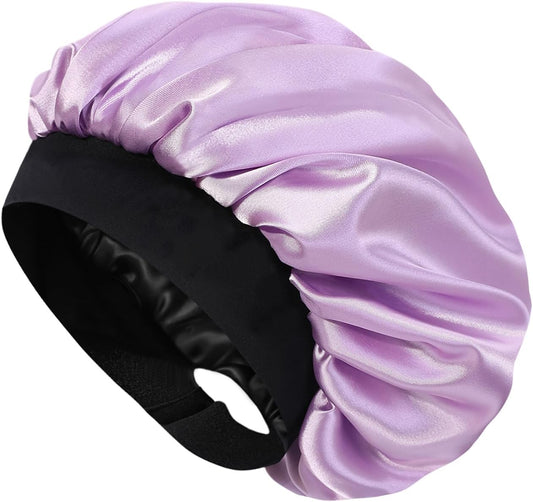 Hat Hut Satin Bonnet Silk Bonnet Sleep Cap for Women Hair Bonnet for Curly Hair Sleeping Adjustable Wide Band Double Layer