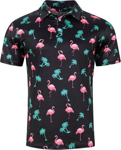 uideazone Mens Polo Shirts Short Sleeve Dry Fit 3D Print Moisture Wicking Funny Golf Shirt