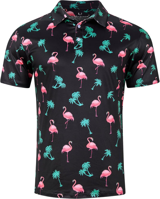 uideazone Mens Polo Shirts Short Sleeve Dry Fit 3D Print Moisture Wicking Funny Golf Shirt