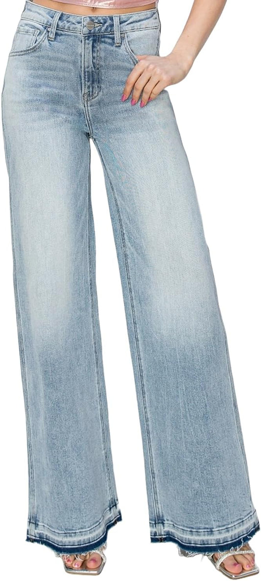 Risen Women's High Rise Wide Leg Jeans