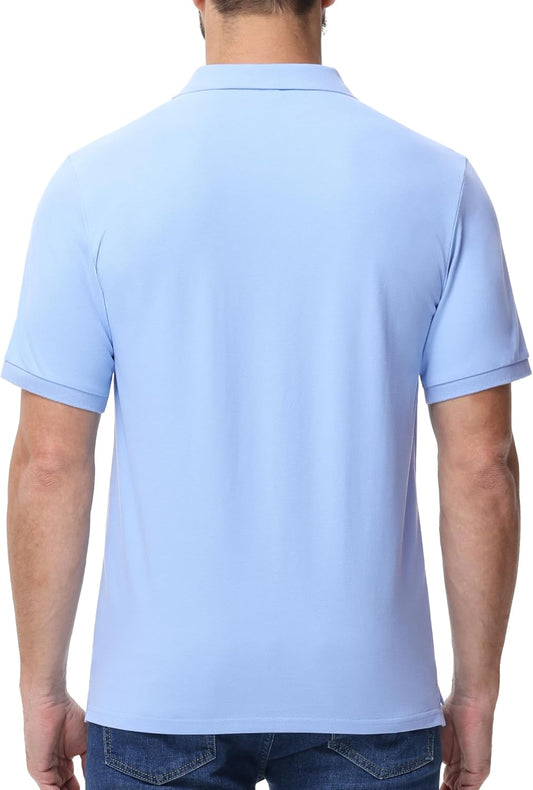 MIER Polo Shirts for Men Cotton Short Sleeve Golf Tennis Collared Shirt for Casual Work Travel, 3 Buttons, Ultra Soft