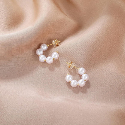 Pearl Hoop Earrings for Women Small Pearl Hoop Earrings Gold Plated Lightweight Open Large Circle Round Pearl Earrings Jewelry Birthday Gift for Women
