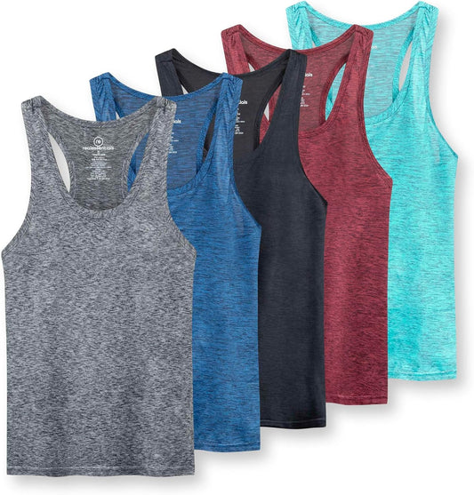 Real Essentials 5-Pack Women's Racerback Tank Top Dry-Fit Athletic Performance Yoga Activewear (Available in Plus Size)