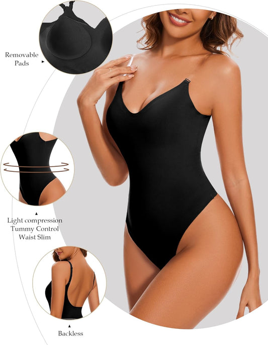 Backless Shapewear Slimming Bodysuit for Women Tummy Control Built in Bra Shaper Snatched Waist Body Suit