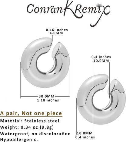 Chunky Gold Ear Cuffs Earrings for Women Non Piercing Gold Plated Stainless Steel Cuff Clip On Cartilage Hoop Lightweight Earrings Non-tarnish 1 Pairs