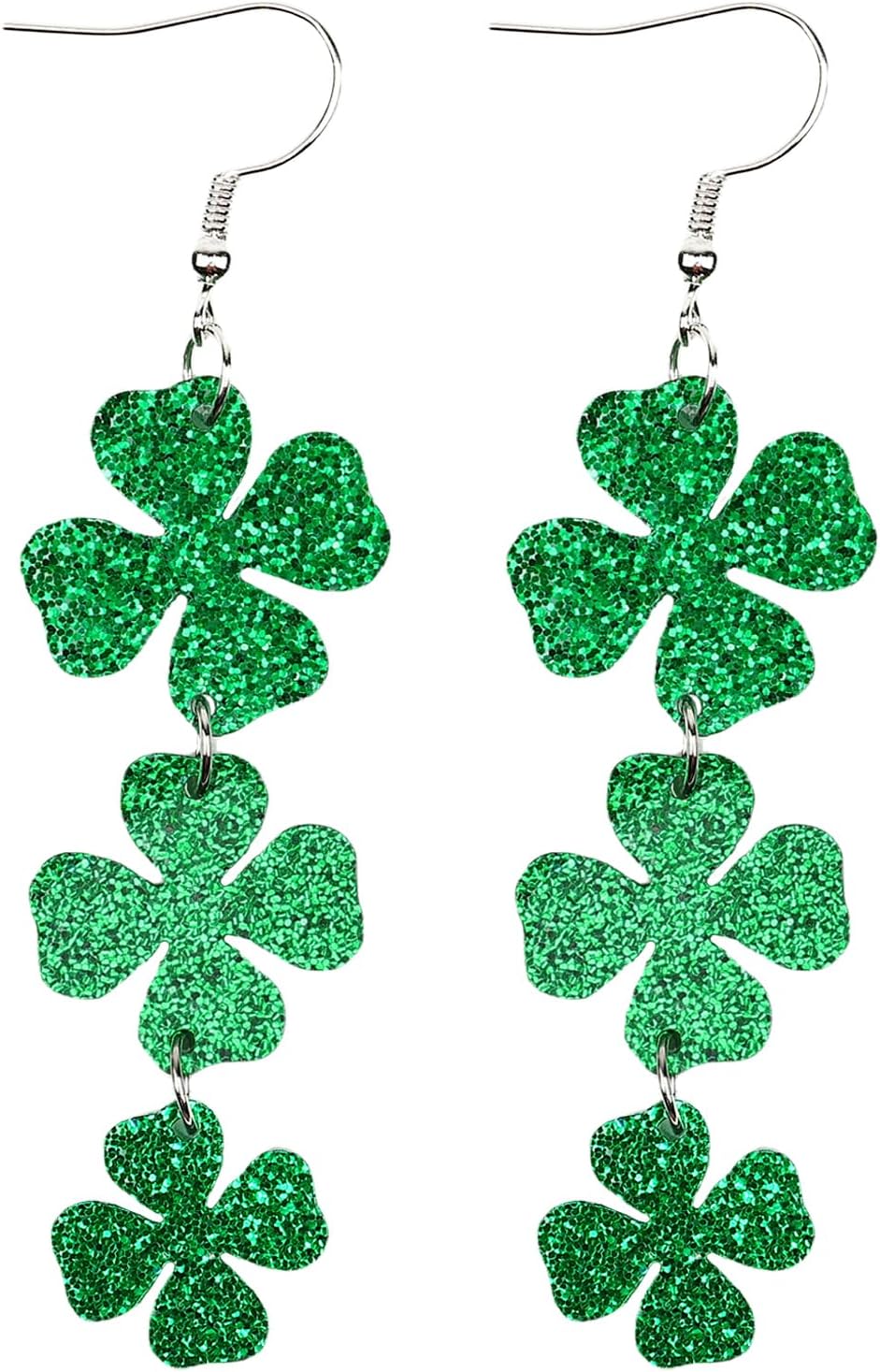 St Patricks Day Green Shamrock Clover Earrings for Women, Irish St. Patrick's Day Accessories Good Luck Hoop Dangle Glitter Earrings (Type 1)