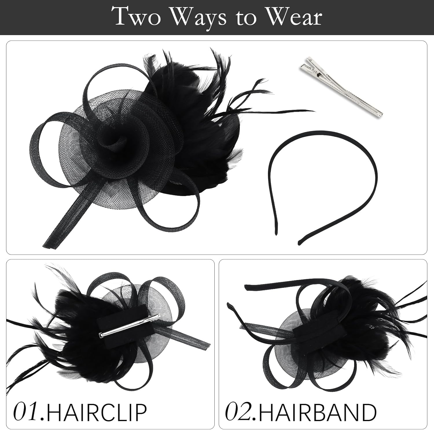 AMCAMI Fascinators Hats with Feather for Women 2025 Derby Hats Tea Party Hat with Headband and Clip