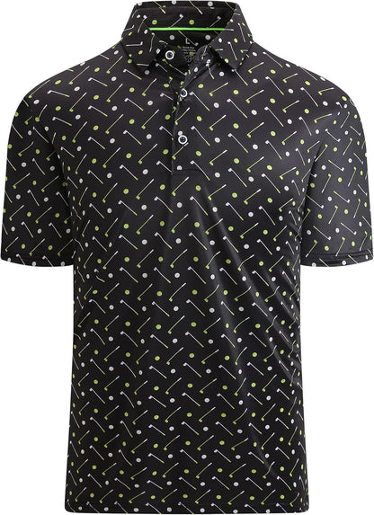 Esabel.C Golf Shirts for Men Dry Fit Performance Short Sleeve Print Moisture Wicking Collared Shirt